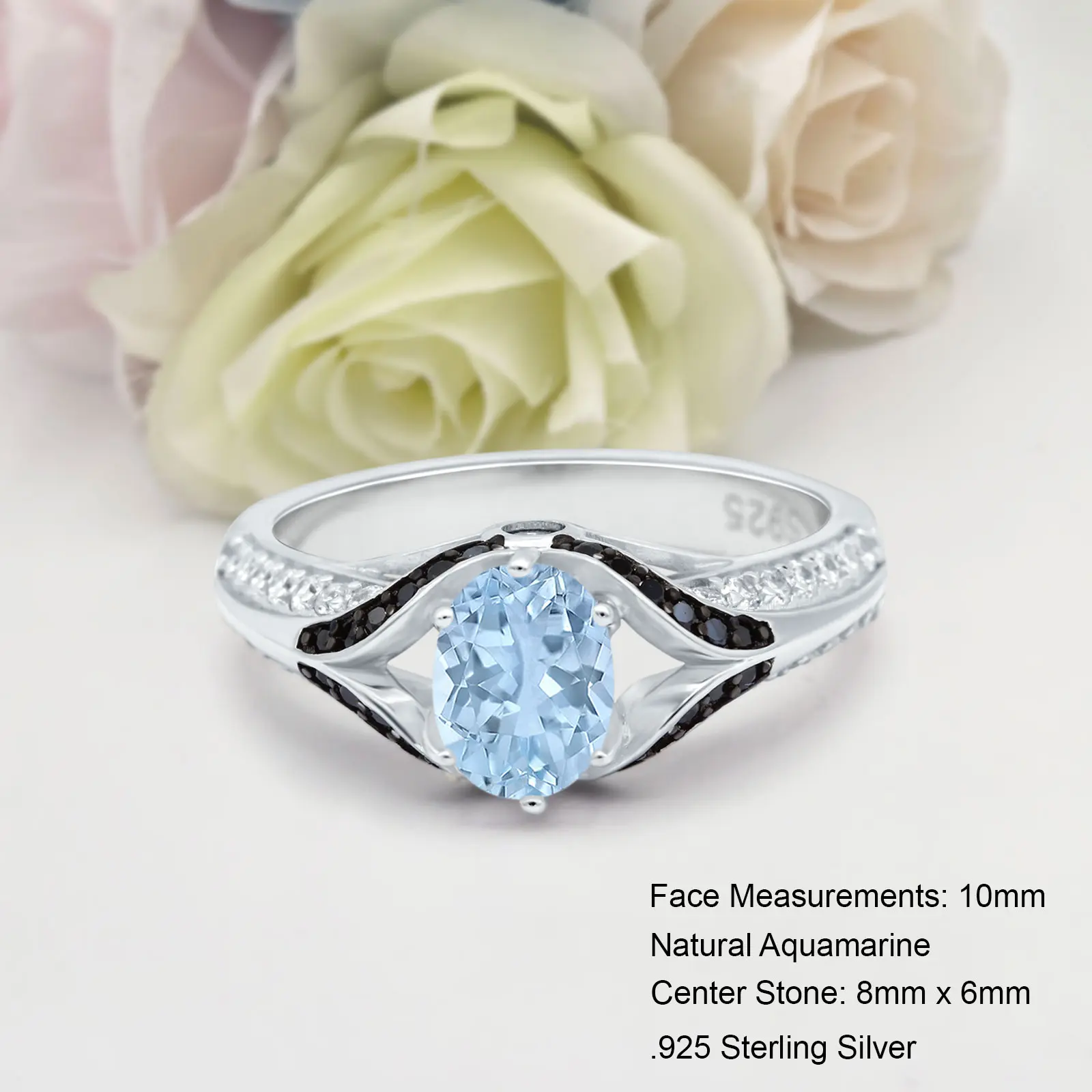 Two Tone Split Shank 1.21 Carat Natural Aquamarine Bridal Band Women Wedding Engagement oval Shape Ring 925 Sterling Silver 10mm