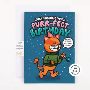 Endless Cool Cat Birthday Card with Glitter - Greeting Card Prank