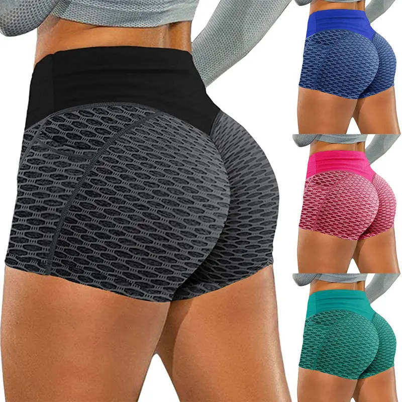 Women's Textured Scrunched Shorts, High Waist Abdominal Control Sports Shorts with Butt Lifting for Gym & Yoga, Abdominal Control Women's Sports Shorts