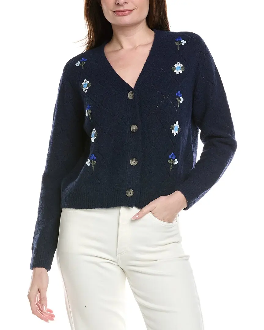 CeCe Wool-Blend Pointelle Cardigan