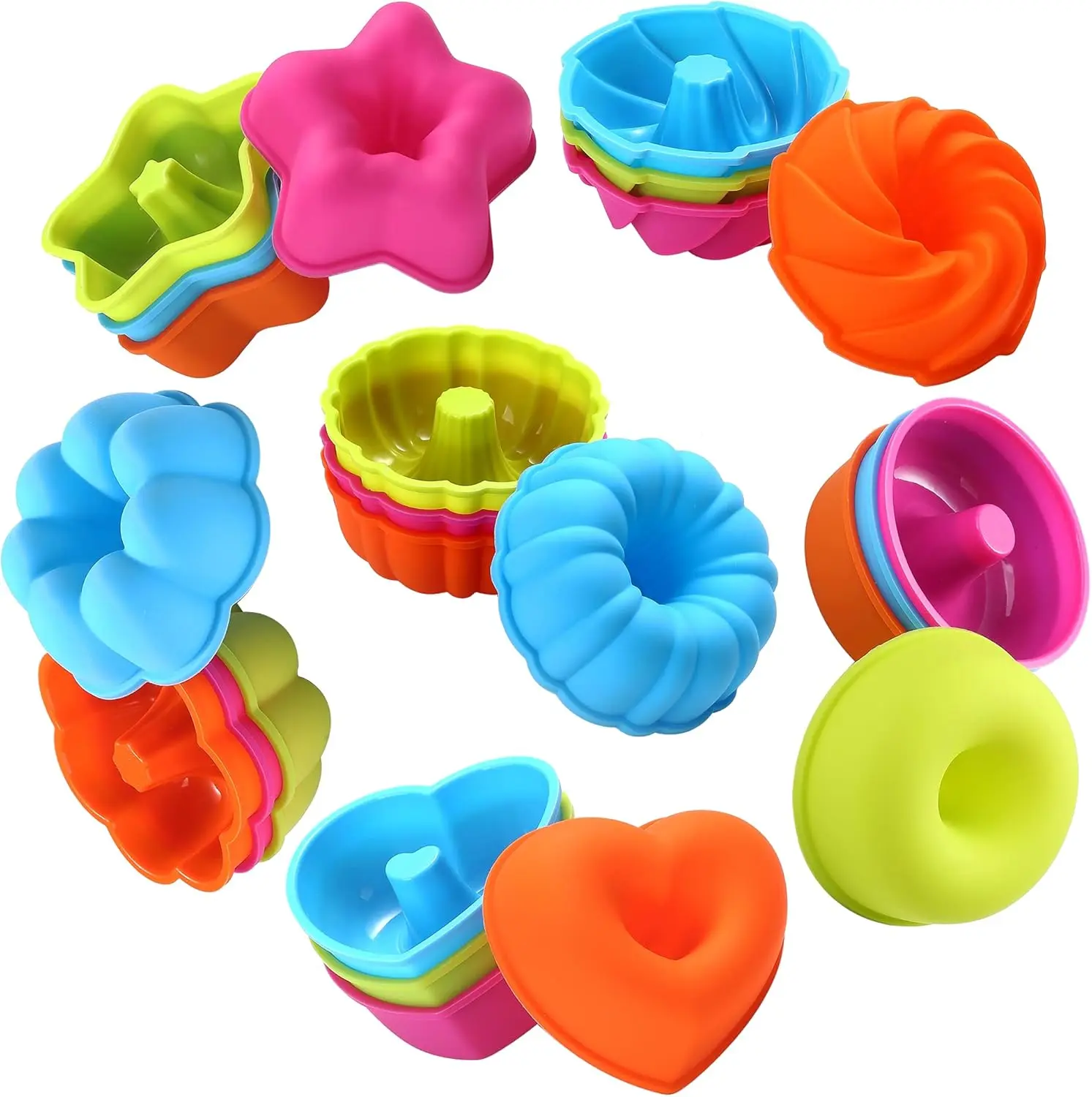 24 Pack Silicone Molds, Nonstick 2.95 Inch Donut Mold, Silicone Baking Cups, Donut Pan, Muffin, Jello, Bagel Pan, Oven Microwave Dishwasher Safe