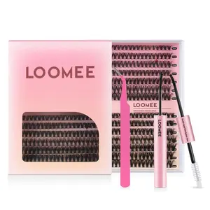 LOOMEE DIY Lash Extension Kit 280 PCS Individual Clusters - C/D Curl 9-15mm Bond and Seal Professional Lash Tools outdoorfun