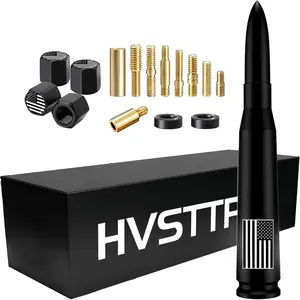 Free shipping America Flag Truck Bullet Antenna with Valve Stem Caps-Car wash Safe-Universal Mast for GM Chevy Silverado 1500 2500 3500 HD Avalanche Ford F150 F250 F350 Denali Pickup Car Accessories, Black