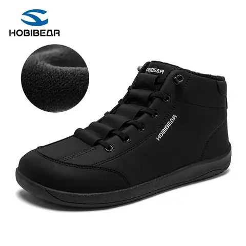 HOBIBEAR Women’s High-Top Closed Leather Barefoot Casual Walking Shoes - Wide Toe, Durable, Functional Slip-On, All Seasons, Everyday Use (Women's Durable Walking & Everyday High-Top Shoes)