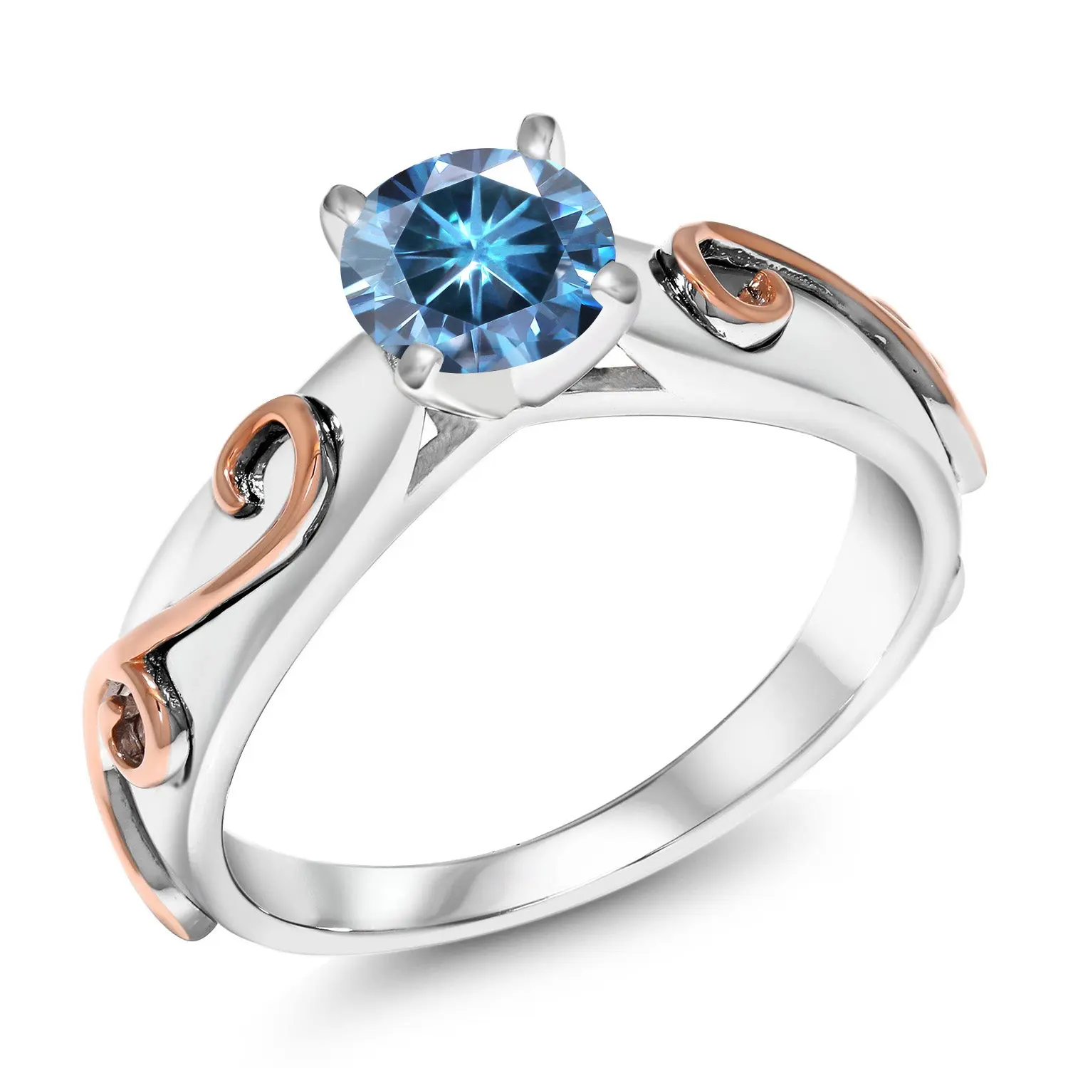 925 Sterling Silver Persian Blue Moissanite Women Engagement Ring For Women (1.00 Cttw, Gemstone Birthstone, Round 6.5MM)