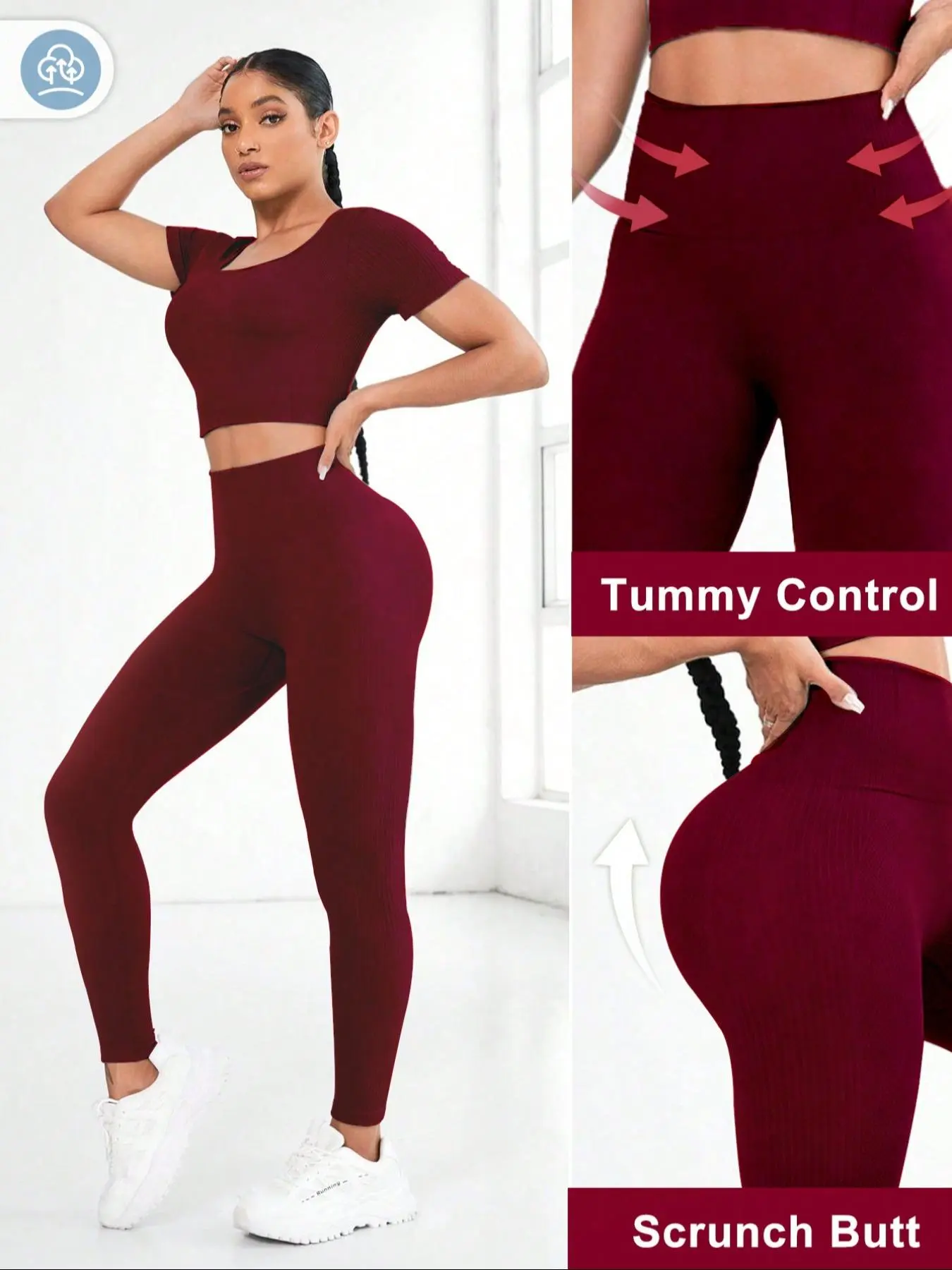 Seamless Peach Hip Yoga Set for Women, Tight-Fitting Summer Sportswear, Knitted Above-Ankles Bottoms, Short-Sleeve Long Pants, Fitted Sportswear Set, Athleisure Wear Set