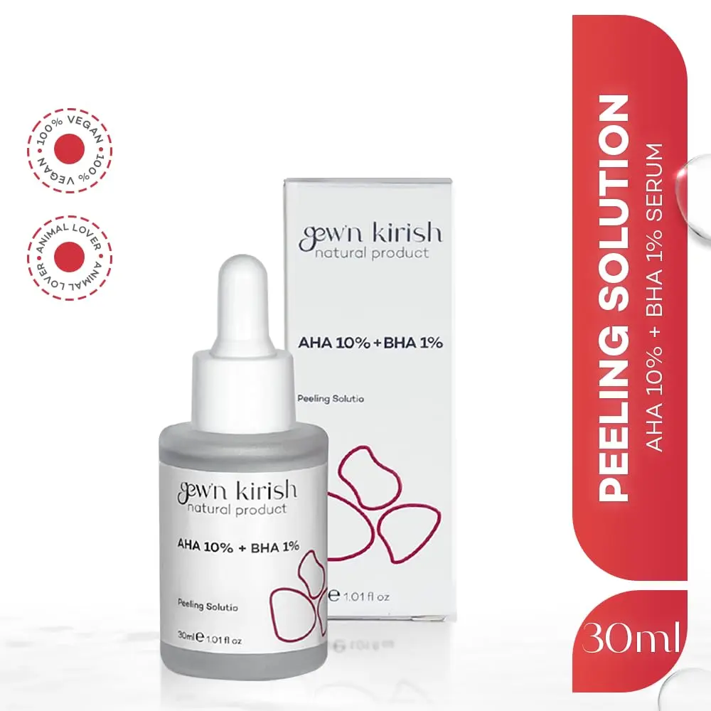 Gew'n Kirish AHA 10% + BHA 1% Peeling Solution - Professional Exfoliating Serum for Radiant Skin, Pore Minimizer, Acne & Blemish Reducer, 30ml - Lactic