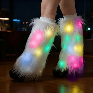 A pair of LED faux fur leg warmers for women, soft and fluffy winter boot cuff wrist warmers, perfect for Christmas parties, stage performances, decorative props, music festivals, nightclubs, night parties, clubs, and photo shoots.
