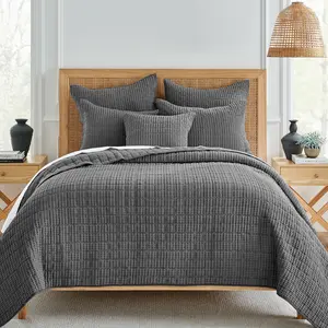 Levtex Home - Mills Waffle  - Full/Queen Quilt Set - Charcoal Cotton Waffle - Quilt Size (88 x 92in.), Sham Size (26 x 20in.)
