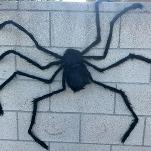 4.9 Ft Black Soft Hairy Scary Spider Fake Large Pops for Halloween Decorations
