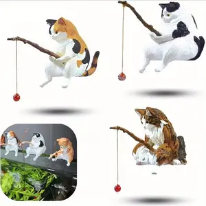 Mini Fishing Cat Statue for Aquarium Decor, Underwater Environment Micro Landscape, Desktop Ornaments DIY Accessories, Fish Tank
