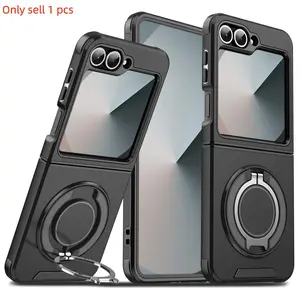 2-in-1 Magnetic Suction Phone Case with 360° Rotatable Bracket, Full Body Shockproof Phone Protective Cover, Phone Accessories for Samsung Galaxy Z Flip 6, Casing, Protection, Smartphone