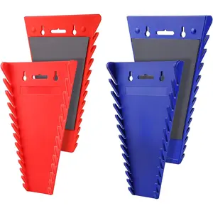 4-Piece Magnetic Wrench Organizer, 48-Slot Wrench Rack Tool Trays, Durable ABS Wrench Holder for Tool Box Drawer Chest, SAE (1/4" to 1-1/16") & Metric (6 to 24mm), Red/Blue