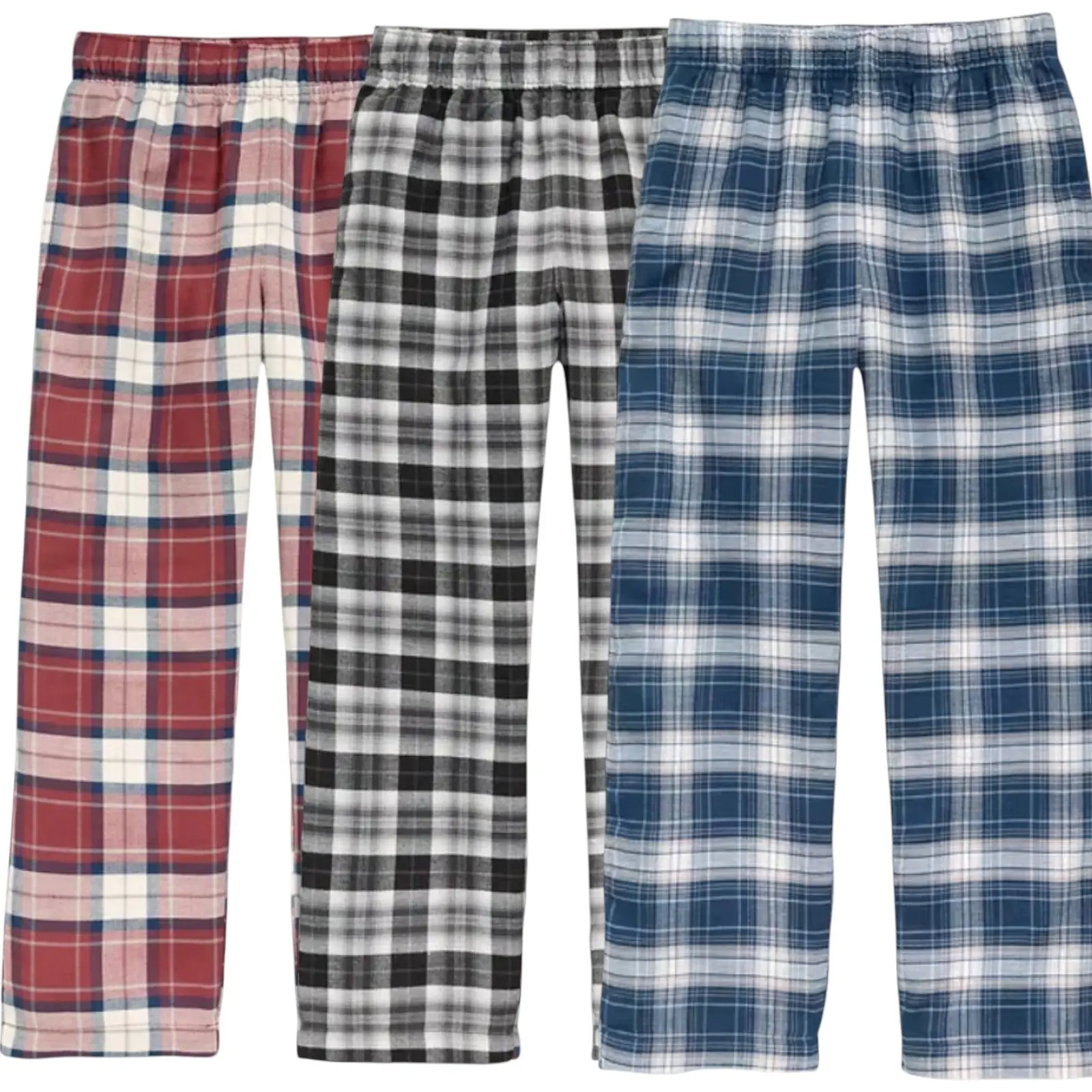 Unisex Youth Pajama Pants in Colorful Holiday Plaid, Cute Polyester Flannel Loungewear with Hip Pockets, Polyester Clothes, Pyjamas