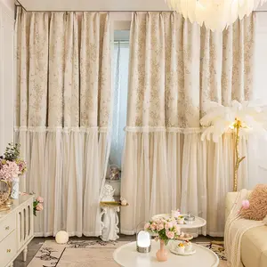 French Lace Sheer Curtain Double Layer High Light Blocking Drapes Home Decoration Curtain for Living Room Bedroom Balcony Window Decoration, Net Curtain Window, 1 Piece