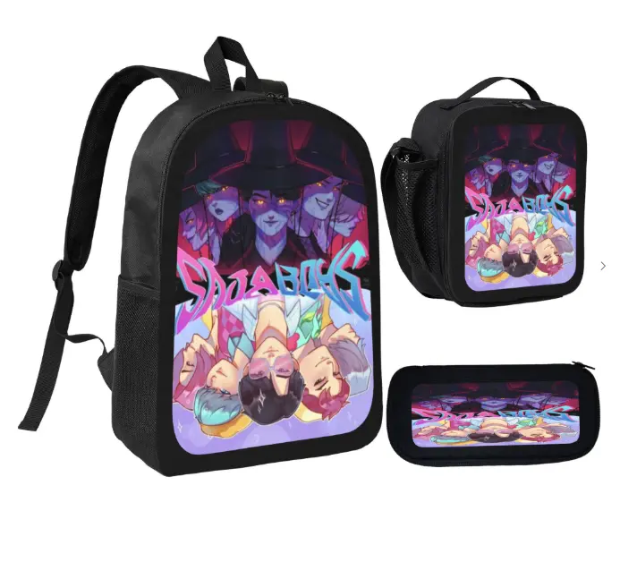 Backpack Set Saja Boys Durable Polyester 3 Piece Bookbag Lunch Bag Pencil Case Lightweight Travel Daypack Back Supplies For Boys Girls Teens Students Trendy TikTok Style