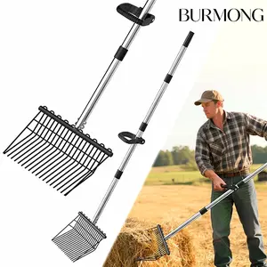 Pitch Forks for Garden with 18 Tines, 53" Non-Slip Adjustable Steel Handle, Durable Broadfork for Turning Hay, Gardening Pitchfork with Universal Extension Handle Attachment for Licorice snow plow shovel rake