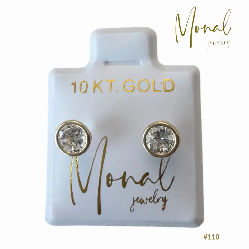 10K Gold Round Bezel 6 mm Stud Earrings | Broqueles de Bisel 6 mm en Oro de 10K