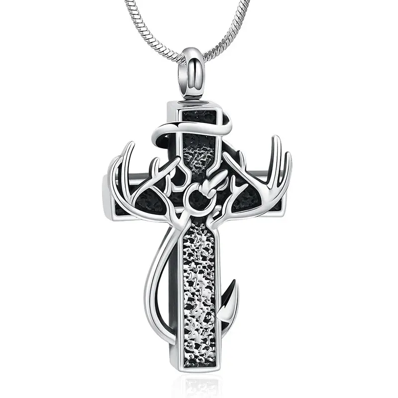 925 sterling silver cross antler necklace, special version can hold ashes,Autumn New Arrival, graduation gift, boys American cross antler necklace stainless steel chain, inspirational Bible verse cross pendant, personalized Christian gift for men