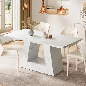 Modern Faux Marble    4 To 6 People, 63-Inch Rectangular    Dinner   Kitchen, Living  dining table for Room Mobile Standing Desk with Wheels Mirrored Console Inlay
