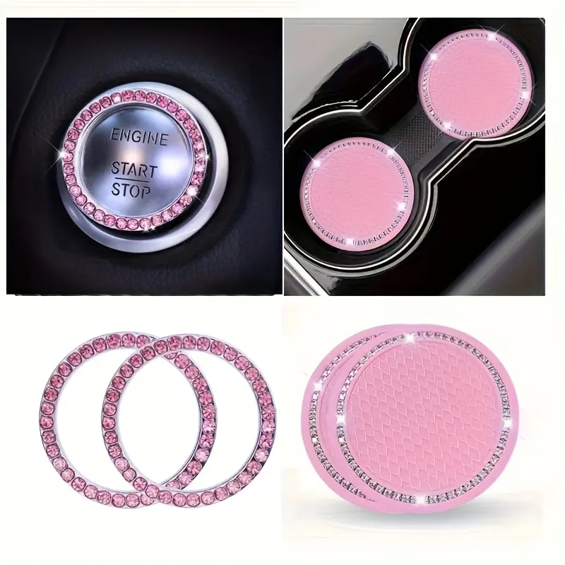 4-Piece Car Interior Set, Includes 2 Cup Holders & 2 Ignition Decorative Rings, Stylish Practical Car Accessories, Auto Interior Accessories, Car Interior Decoration, Automotive Decoration, Car Interior Accessory, Car Interior Ornaments