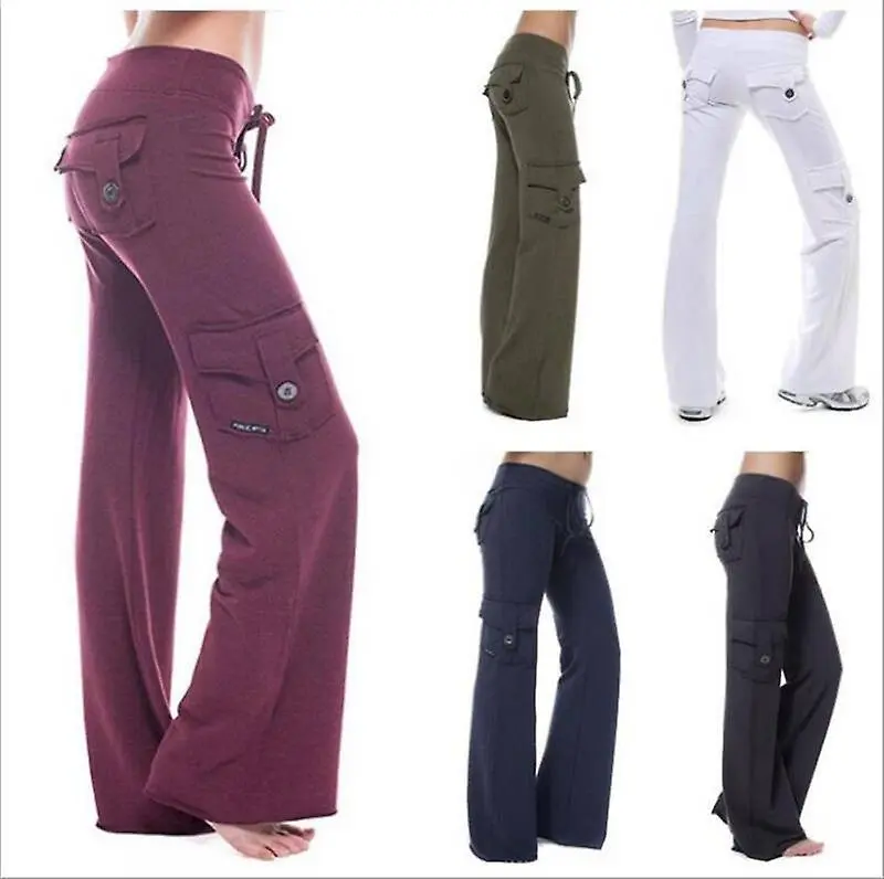 Women's High Rise Cute Cargo Bottoms - Stretchy Fabric, Comfortable, Button-Accented, Machine Washable, Wide Straight Leg - Women's Clothing Pants for Everyday Wear, Fitness, Cargo Pants Women, High Rise Pants