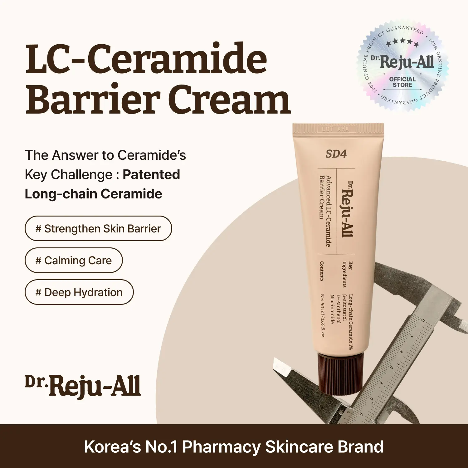 Dr.Reju-All Barrier Face Cream with Patented Long-Chain Ceramide - Gentle Korean Evening Moisturizer for Smooth Skin Routine, 6 Months No Redundant Hydration, 1.69 Fl Oz
