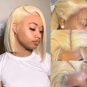 Pre Plucked 613 Blonde Bob Wig Human Hair,13X4 HD Transparent Lace Frontal Wigs with Baby Hair Wear And Go Glueless Wigs Honey Blonde Short Bob Lace Front Wigs for Black Women