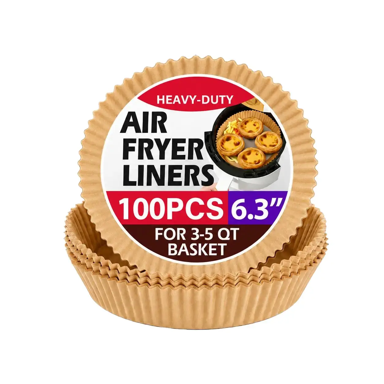 Heavy-Duty Non-Stick Oil-Resistant Disposable Compostable Parchment Paper Air Fryer Liners for 5-8 QT Round Fryers, Baking, Roasting, Microwave Oven Bakeware & Kitchen Utensils