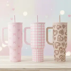 Sandjest Stainless Steel 40oz Tumbler with Handle & Straw, Reusable Large Capacity Thermos Cup, Hot and Cold Insulation, Office Home Valentine Gift