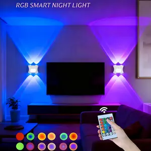Magnetic LED Wall Sconce, 16 Color Changing RGB Wall Light with Remote & Touch Control, Motion Sensor, Rechargeable Battery Operated, Dimmable Up Down Wall Lamp for Bedroom Staircase Hallway Doorway