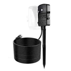 VEVOR Outdoor Power Stake,  50 FT Extension Cord, Outdoor Power Strip Weatherproof with Cover and Overload Protection, 6 Outlets, 15A/1875W, Waterproof Multi-Outlet Yard Stake for Christmas Lights