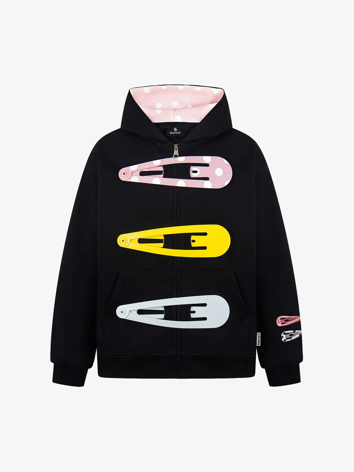 Thesupermade Detachable Hair Clip Decoration Zip Up Hoodie