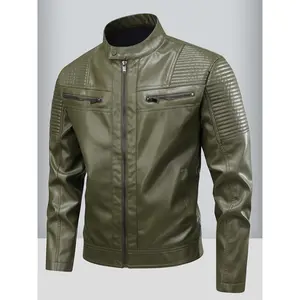 Men's Casual Jacket - Black, Full-Zip, Stand Collar, Textured Fabric, Multiple Pockets, Stylish & Functional for Casual Attire