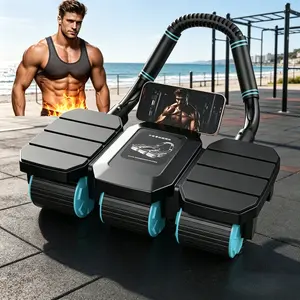 Upgraded Stable Wide 6-Wheel Auto-Return Elbow Support Ab Roller Wheel, Stable Durable Black PP with Blue Accents, Pain-Free Home Core Workout Equipment, Full-Body Abdominal Trainer,Home Gym Abs Workout Equipment for Men & Women Beginners