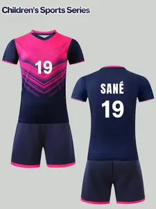 Boys' Football Kit (No. 19 SANÉ Style): Pink-Blue Gradient Jersey + Shorts, Casual V-Neck, Suitable for Sports and Daily Wear, Spring and Summer Outdoor Football Gear
