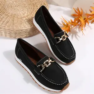 Gold Chain Decor Platform Loafers for Women Comfortable Slip-On Casual Shoes Indoor Outdoor