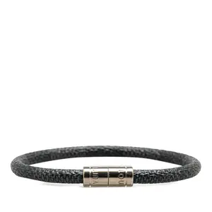 Pre-owned Louis Vuitton Stainless Small Leather Goods Braclet Keep It Damier Graphite Metal Leather Bracelet