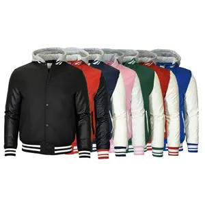 Men's Hooded Varsity Jacket With Detachable Hood