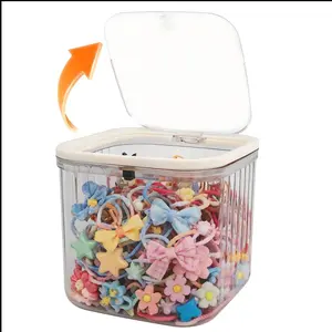 Girl Hair Accessory Storage Box, Plastic Covered Organizer for Kids Clips, Ribbons, Bowties, Jewelry, Stackable Dust-Proof Container, Clear Storage Box