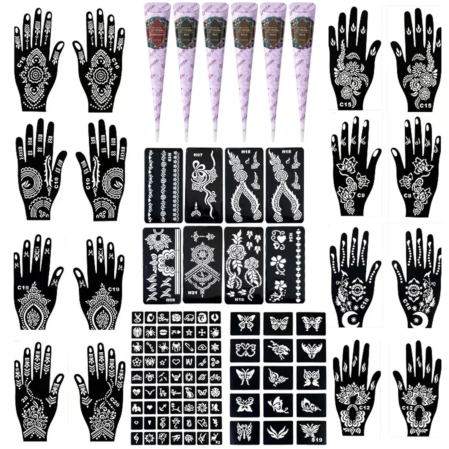 Tattoo sticker template, Temporary Tattoo Kit, Hand-painted ointment set Tattoo ointment temporary hand-painted Henna body waterproof painting Hand-painted waterproof hollow design Unisex tattoo sticker Waterproof Temporary Tattoos