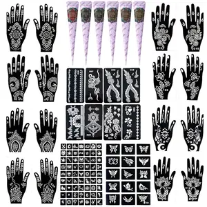 Henna Plant Tattoo Paste Kit with Small Tattoo Stencils, Temporary Waterproof Body Art, Long-Lasting, Unisex Tattoo Templates, Easy for Beginners