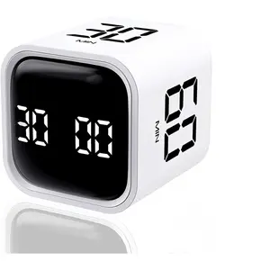 Digital Cube Pomodoro Timer Desk Rechargeable Productivity Timer 5/10/30/60min & Custom Countdown, Vibration & Adjustable Sound ,for Task Work Kitchen   Studying (White)