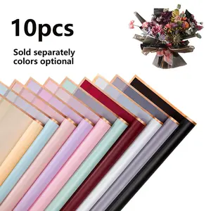 Luxury Rose Gold Edge Jelly Film Packaging Paper 10pcs, Pure Color Flower Wrapping Paper, DIY Crafts, Wedding Bouquets, Gift Wrapping, Premium Packaging, Gift Wrapping Supplies