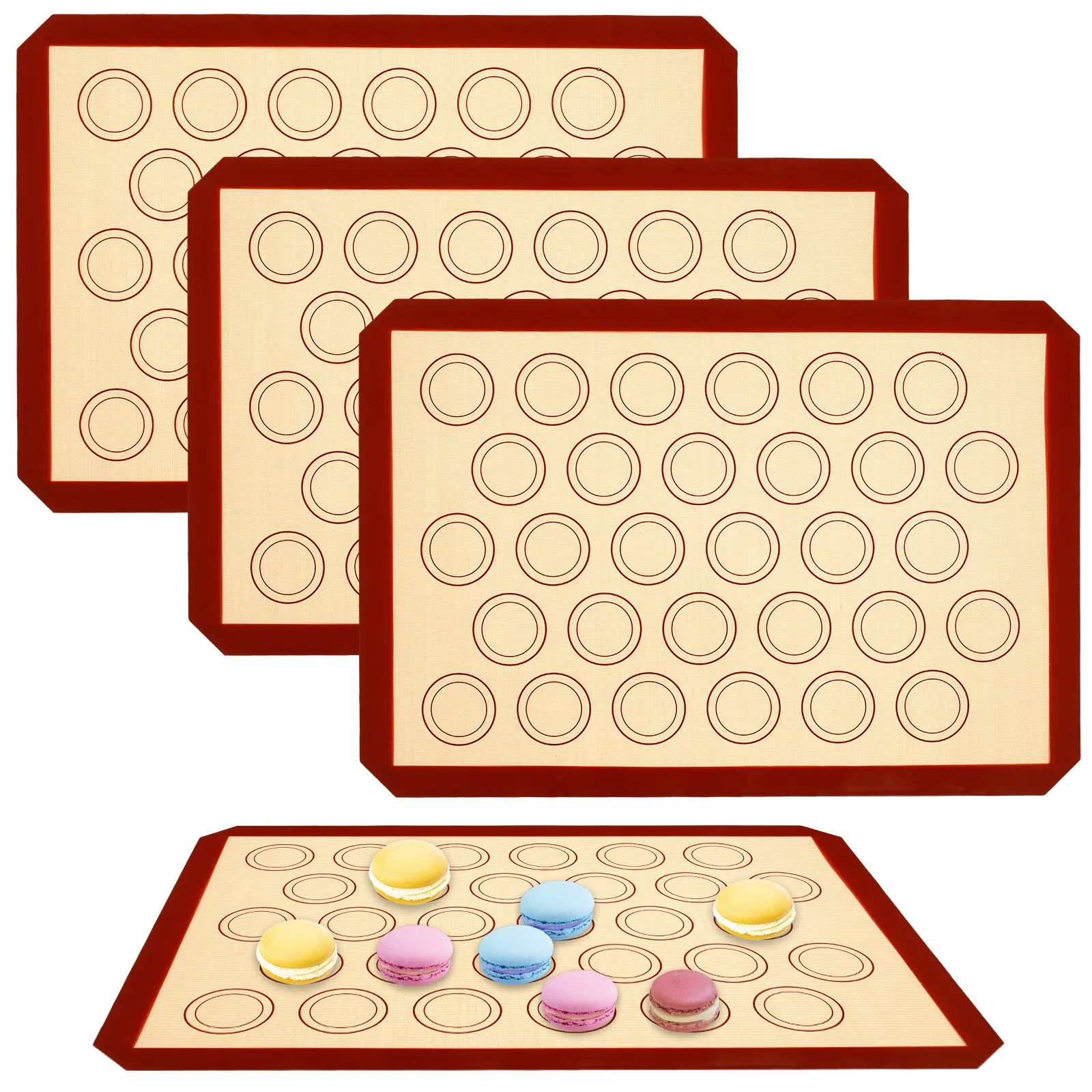 2025 New 4Pcs Non-Stick Silicone Macaron Baking Mats - Reusable Large Size (42x29.5cm/16.5x11.6 inch) Oven-Safe Liners, Essential Bakeware for Cookies, Baking Supplies