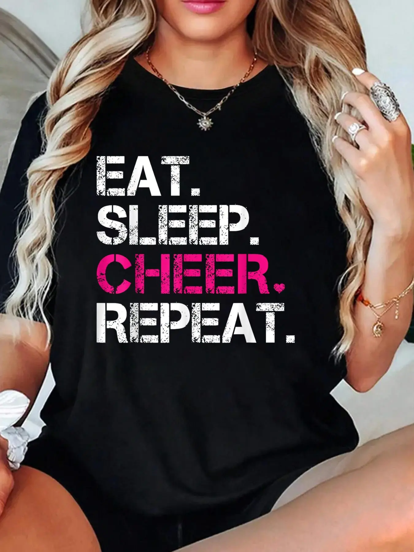 100% Cotton T-shirts Eat Sleep Cheer Repeat Cheerleading TShirt Cheerleader Gifts T-Shirt