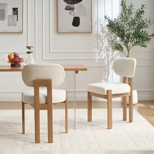 Dining Chairs Set of 2, Modern Upholstered Kitchen Chairs with Solid Wood Legs, Farmhouse Side Chairs for Restaurant Cafe Living Room (Beige, Set of 2)