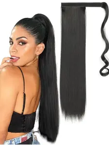 22-inch Ponytail Extension, Velcro Closure, Wrap-Around Ponytail Extension, Long Straight Hair, Synthetic Hairpiece, Soft and Silky Ponytail Wrap, Women's Hair Accessory, Halloween & Christmas Gift, For Daily and Holiday Use, Synthetic Soft Hairpieces