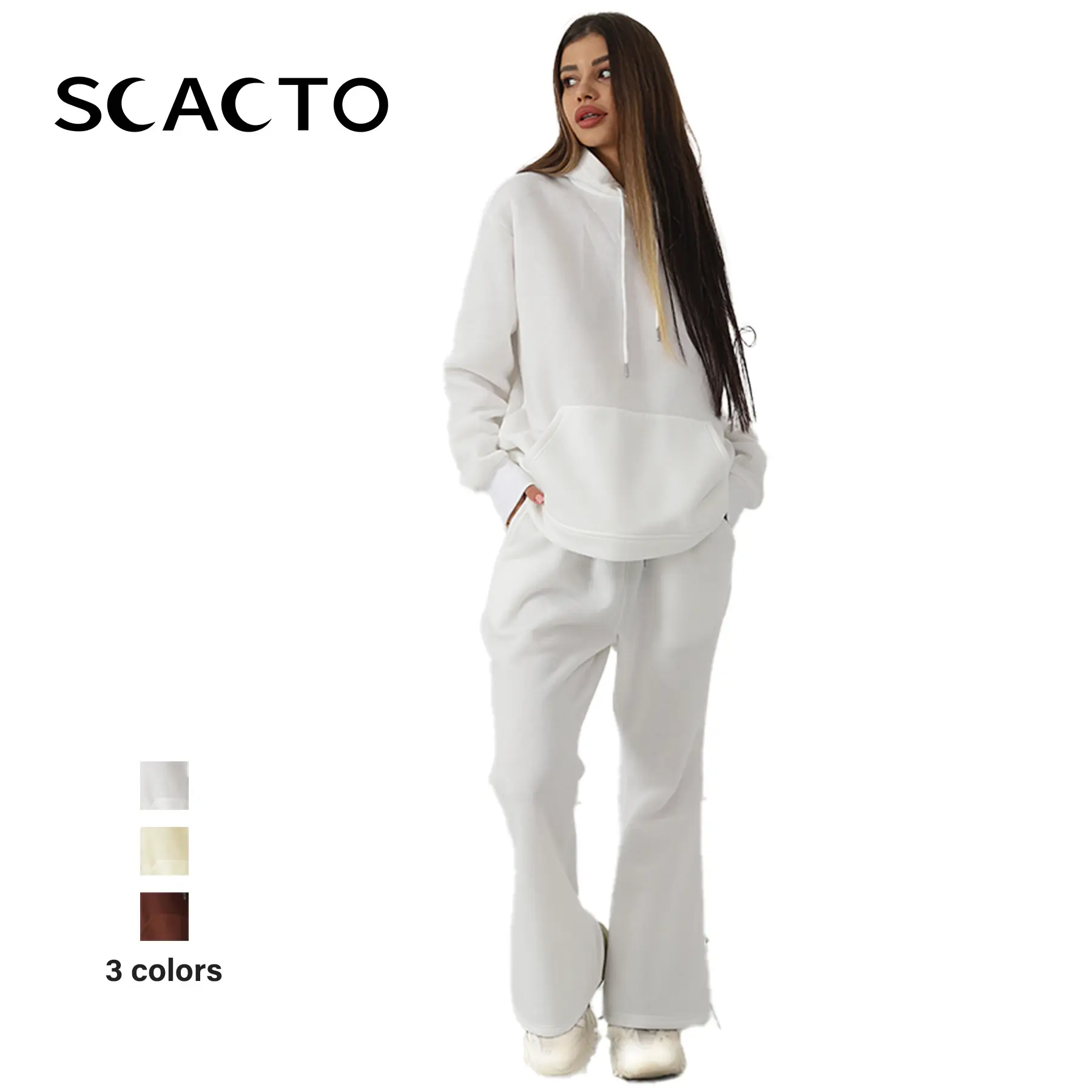 Scacto Women's 2-Piece Oversize Solid Polyester-Nylon Long-Sleeved Sweatshirt Set, Basic Minimalist Fitted Design, Sizes S-M-L-XL-2XL, Lady's Everyday Casual Tops, Long Sleeve, Women's Clothes, 2 Piece Sets, Women 2 Piece Sets