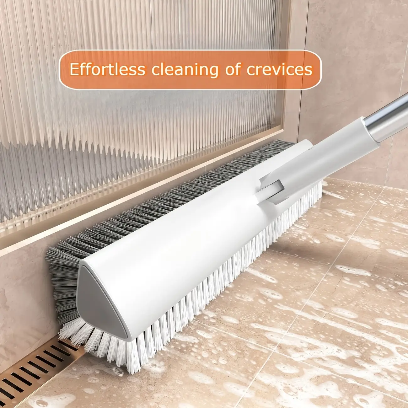 Joybos 180° Rotatable Swivel Corner Brush - Stainless Steel Extended Handle, V-Shaped Head, Thick Bristles, Double-Sided Grout Cleaner for Bathrooms, Garage,home decor